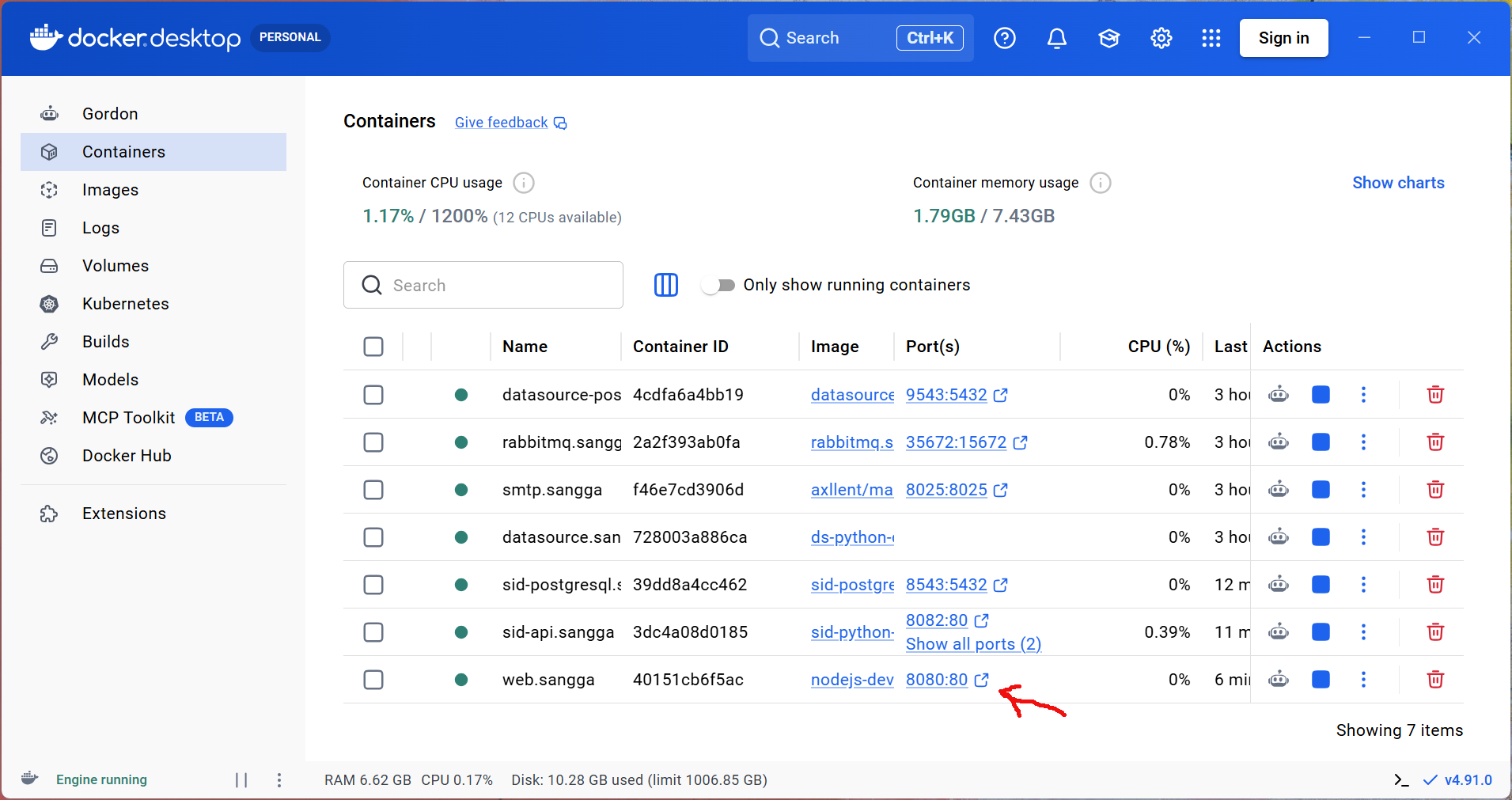 From Docker Desktop get the IP Address for SID Frontend